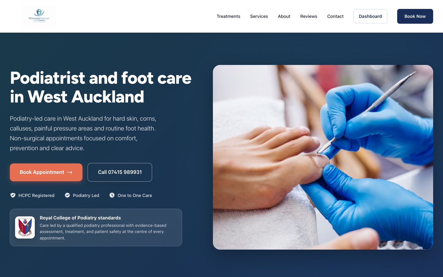 TD Essential Foot Care website with appointment booking