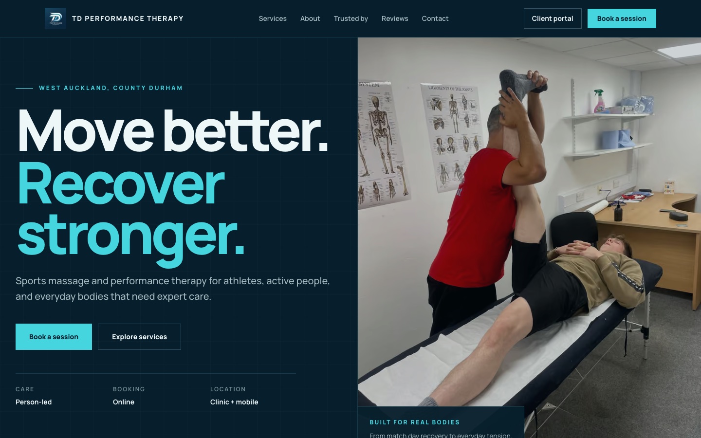 TD Performance Therapy website with online booking